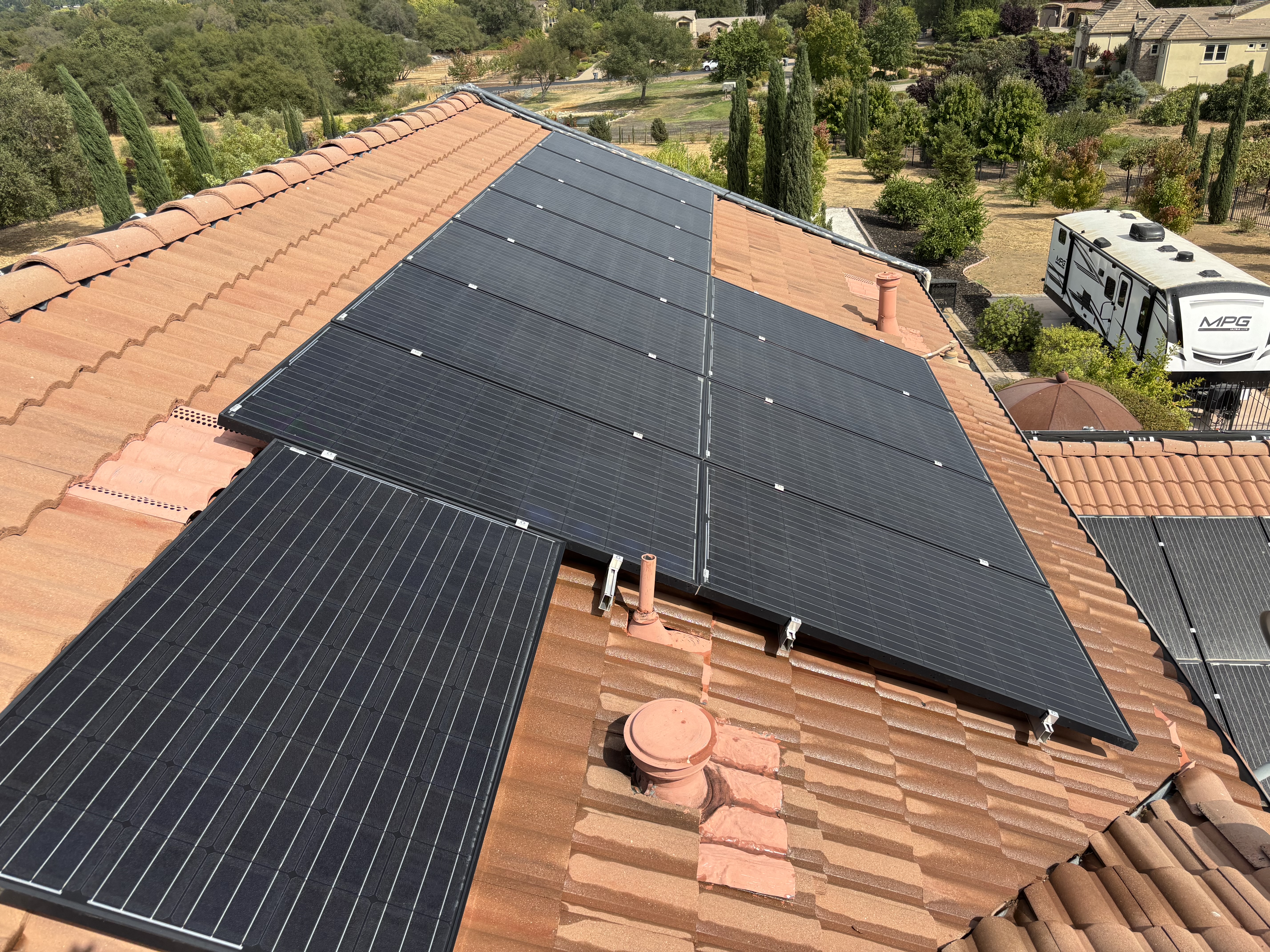 Before — Solar panel array before and after professional cleaning in Sacramento