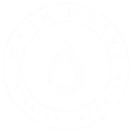 Circle Logo for Wash Works that reads "WASH WORKS" Over the top and "EXTERIOR CLEANING" arounfd the bottom. With a deco typ water drop in the middle. Color is White