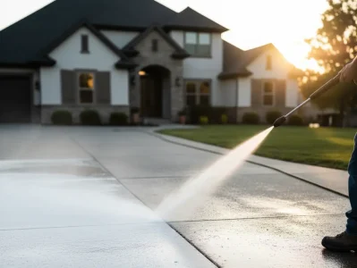 Professional driveway pressure washing service in Folsom removing dirt and stains.